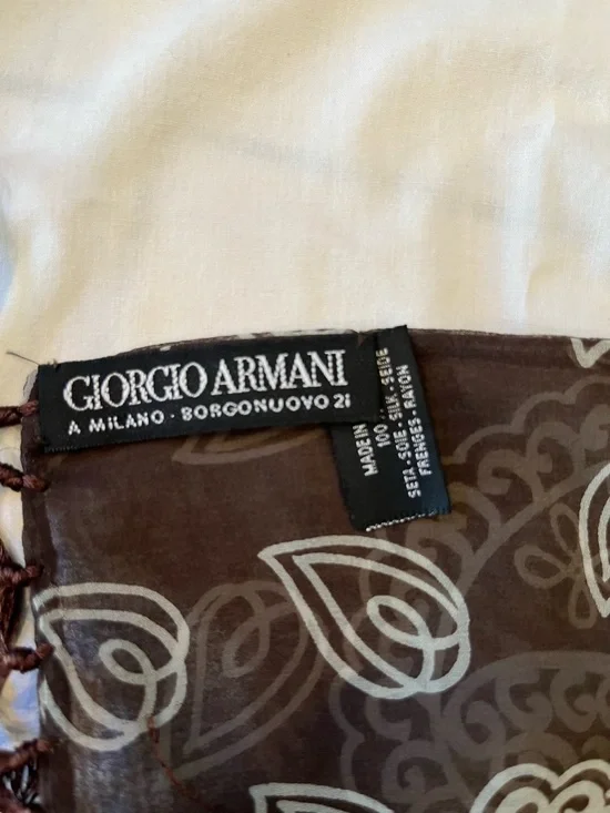 Giorgio Armani Brown Paisley Fringe Scarf - Picture 4 of 5
